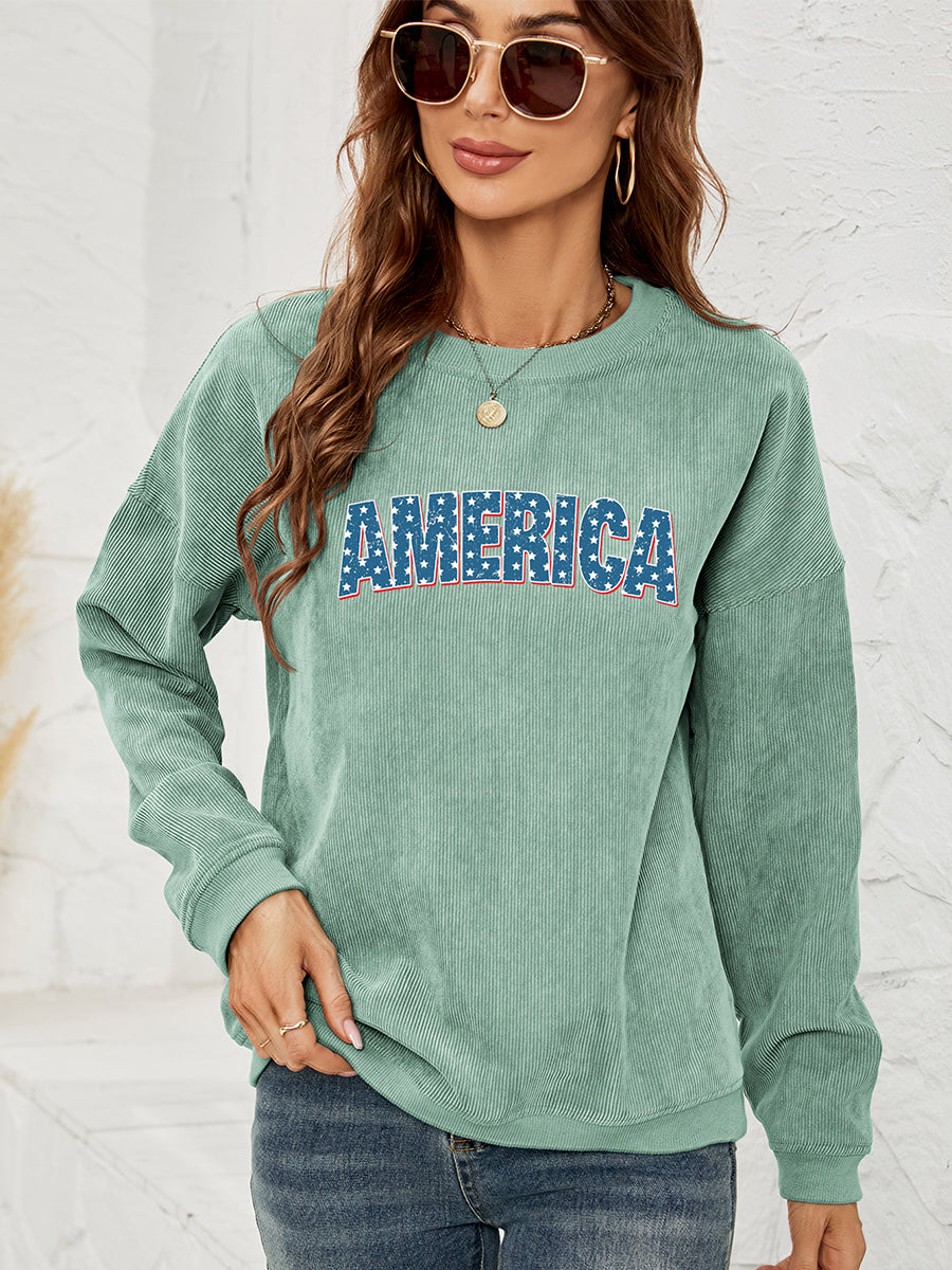 AMERICA Graphic Dropped Shoulder Sweatshirt