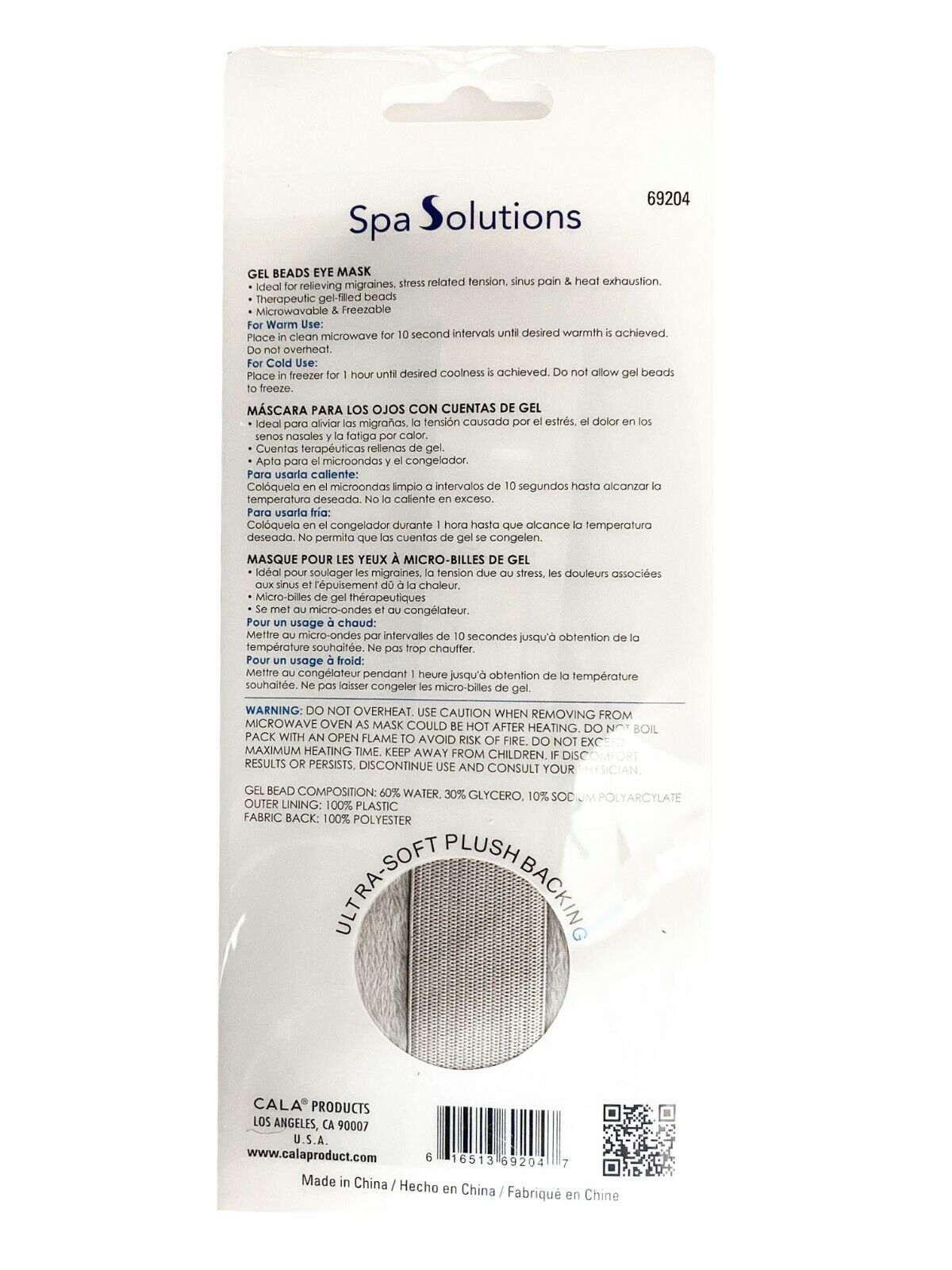 CALA Spa Solutions Gel Beads Eye Masks Hot & Cold Grey